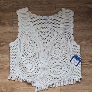 NWT Arizona Jean Company Cream Crochet Vest (Size Large/XL)